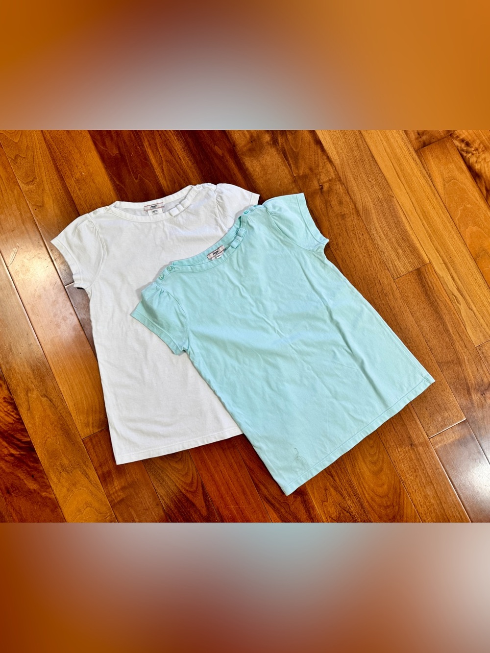 Jacadi vintage girls t-shirts, white and light blue 12Y